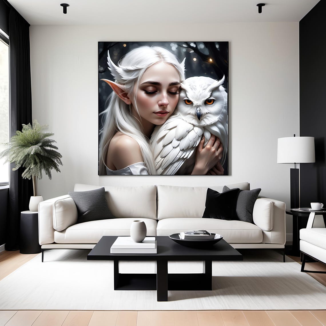 Elven Maiden With Snowy White Owl In Enchanted Winter Forest Poster - Image 2