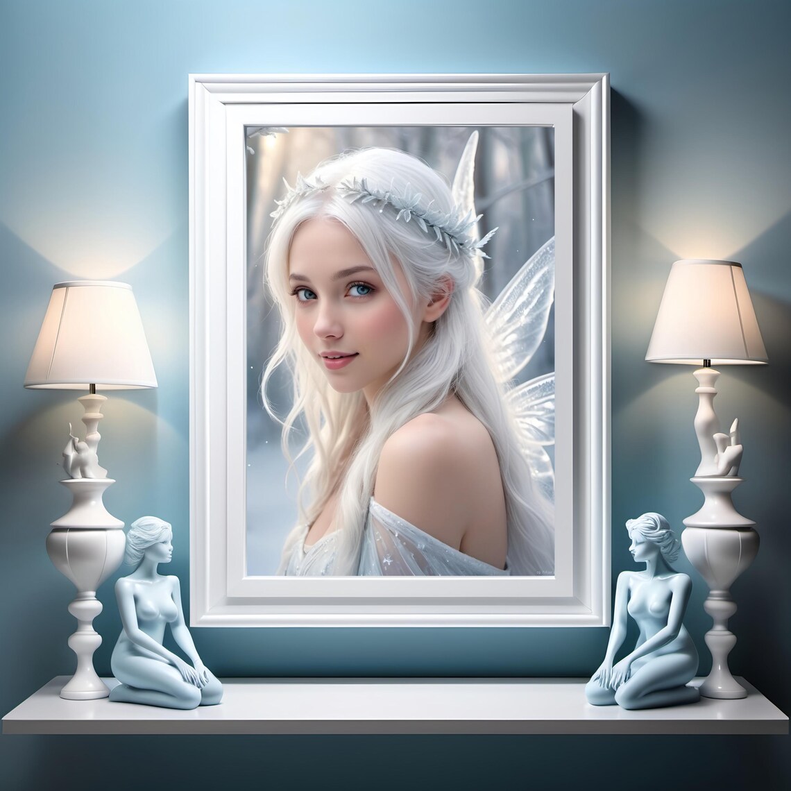 Ice Fairy Portrait Snowy Forest Frost Crown Clear Wings Fantasy Poster - Image 2