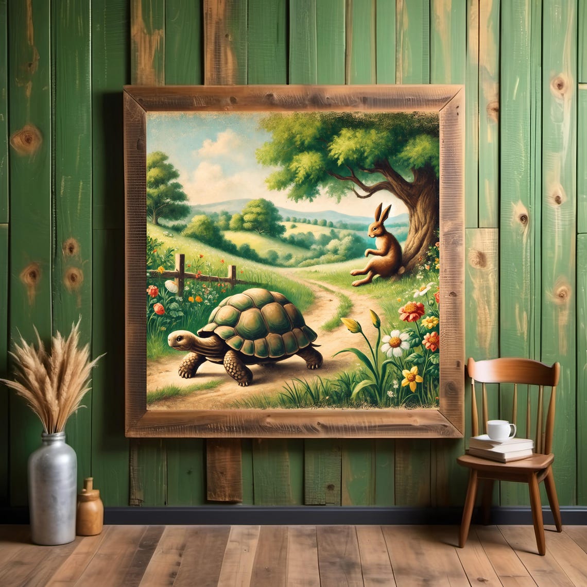 The Tortoise And The Hare Race Vintage Storybook Scene Art Poster - Image 2