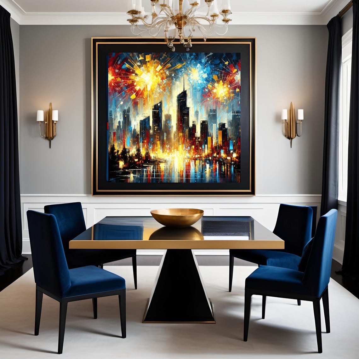 New Year Fireworks Abstract City Skyline Night Celebration Art Poster - Image 2