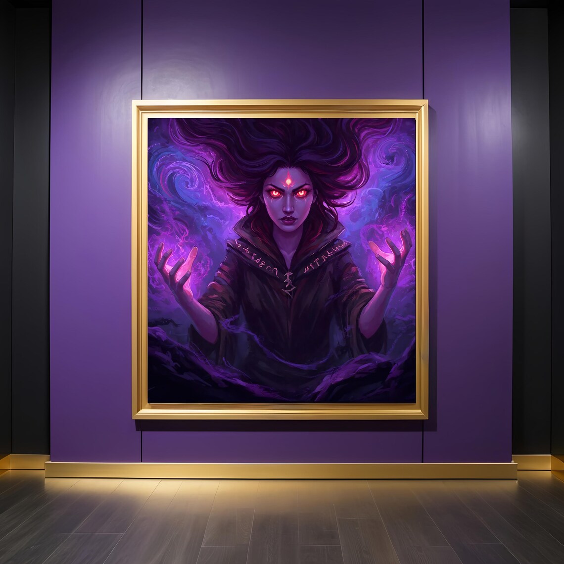 Dark Sorceress Purple Arcane Magic Glowing Red Eyes Gothic Fantasy Poster - Image 3