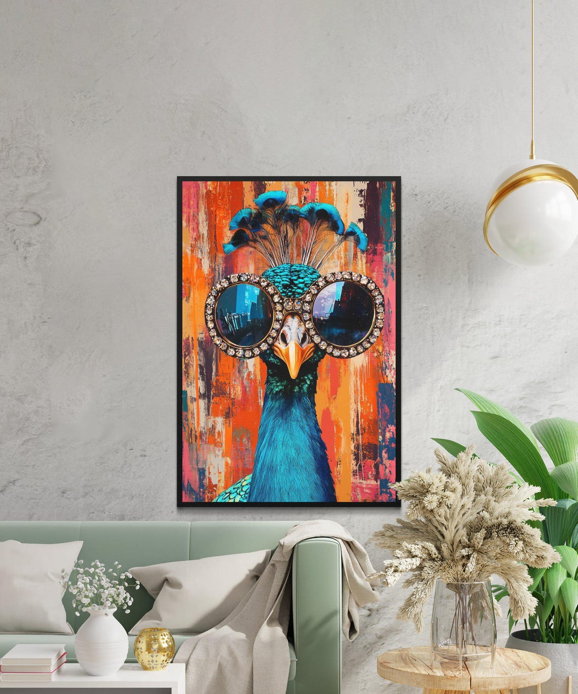 Peacock in Oversized Rhinestone Sunglasses Colorful Pop Art Poster - Image 2