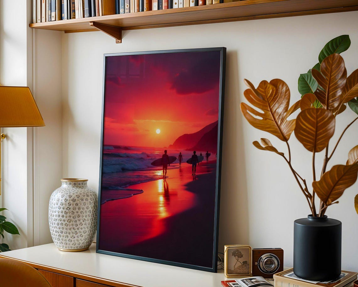 Sunset Beach Surfing Wall Art Coastal Sunset Ocean Wave Print Surfer Wall Decor Beach Landscape Photo Ocean Sunset Art - Image 3