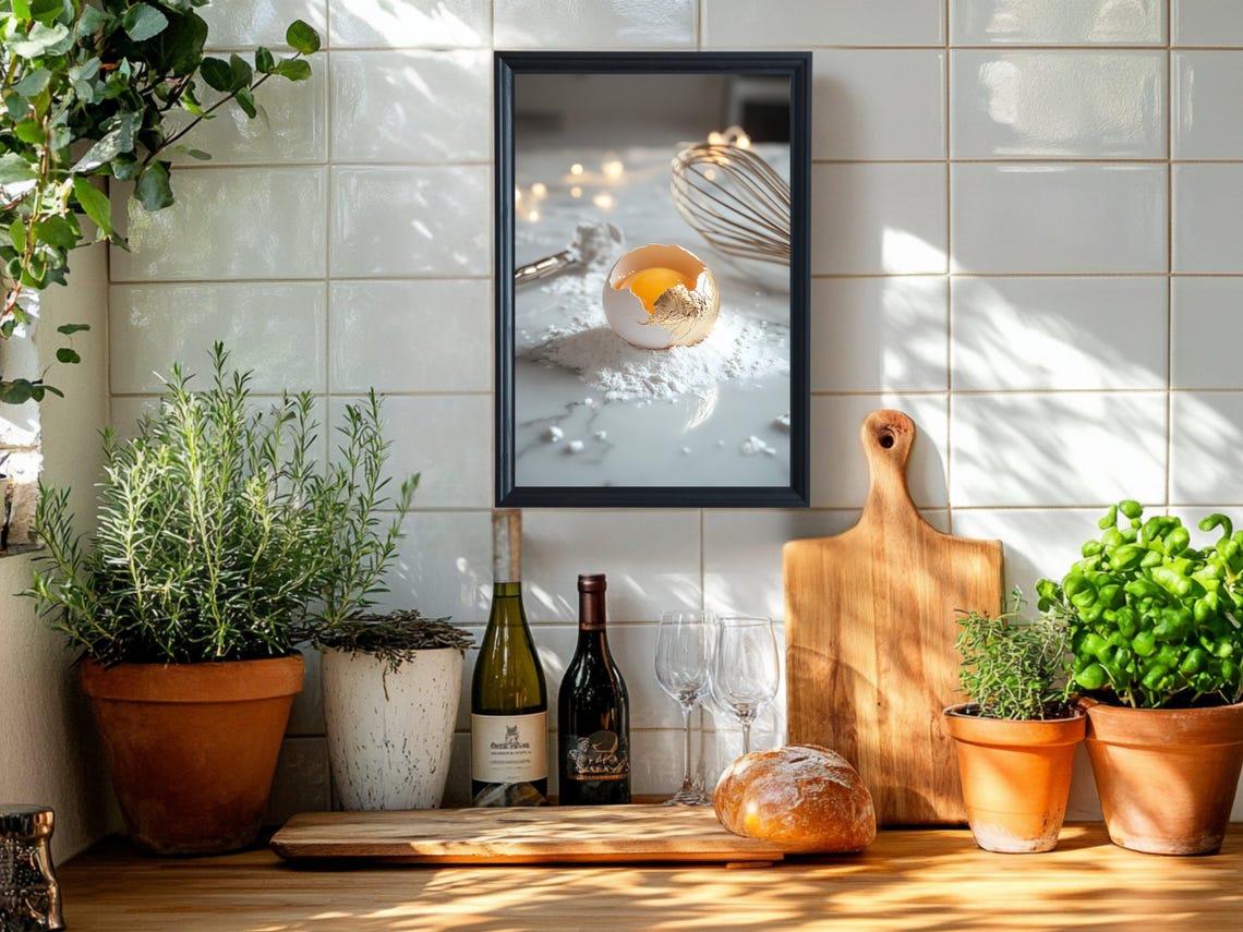 Golden Cracked Eggshell with Yolk Baking Photography Kitchen Poster - Image 2