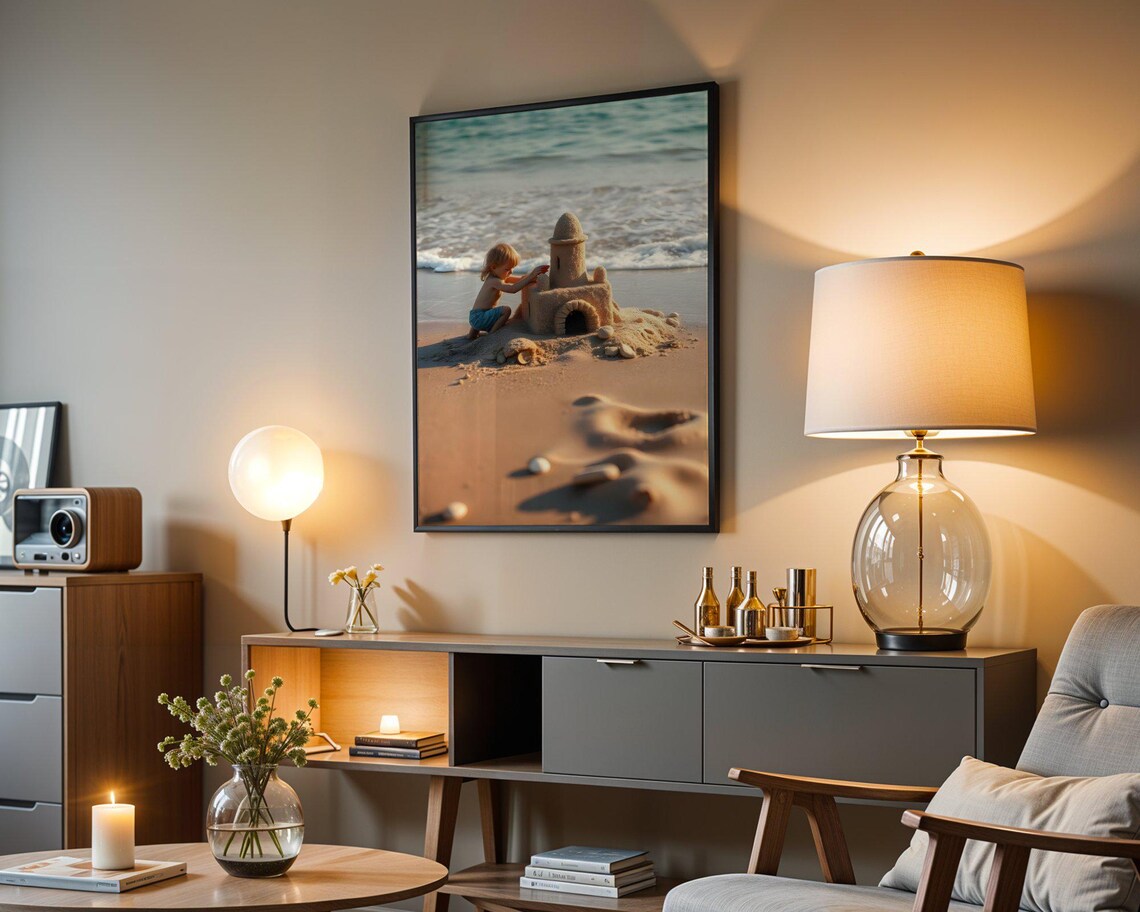 Happy Child Building A Sandcastle On The Shore At Golden Hour Poster - Image 5