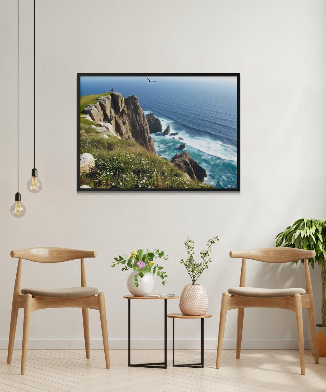 Rocky Coastal Cliffs Above Bright Blue Ocean Waves Nature Poster - Image 2