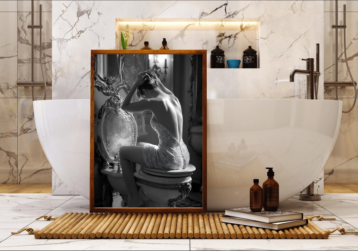 Black And White Fine Art Photograph Of A Woman In A Vintage Bathroom Poster - Image 5