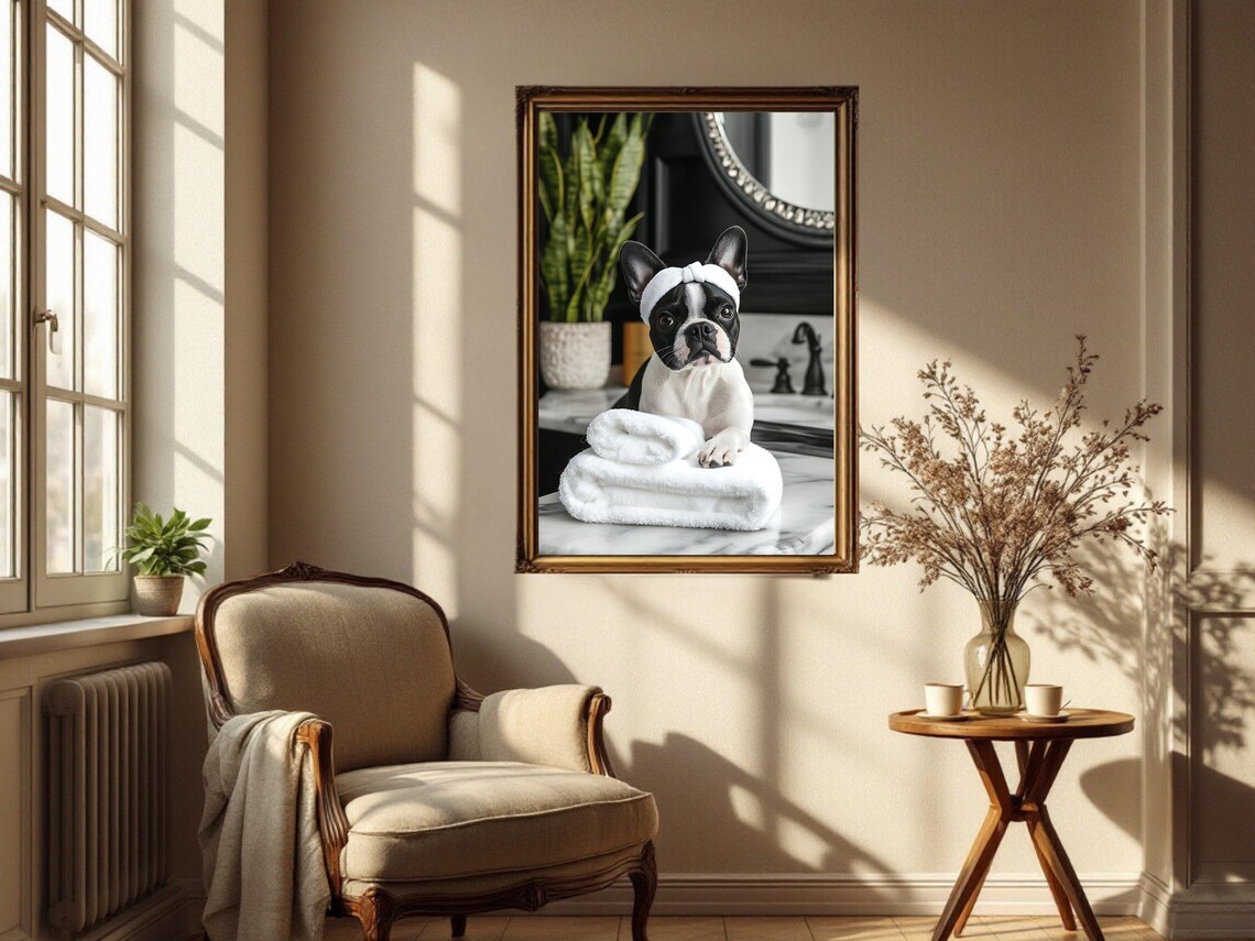French Bulldog With Spa Headband Resting On Towels Animal Poster - Image 4