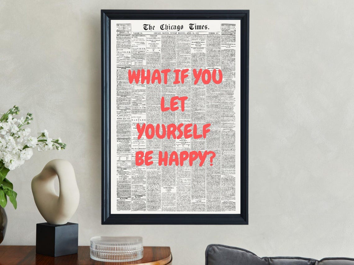 What If You Let Yourself Be Happy Red Typography Quote Poster