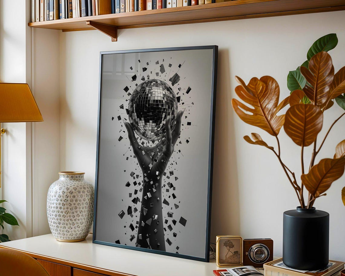 Abstract Hand Holding Exploding Mirror Ball Wall Art Modern Art Print Geometric Design Decor Unique Wall Decor - Image 2