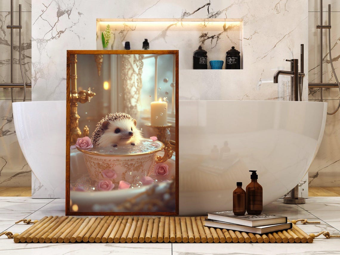 Tiny Hedgehog Bathing In A Fancy Teacup With Rose Petals Poster - Image 5