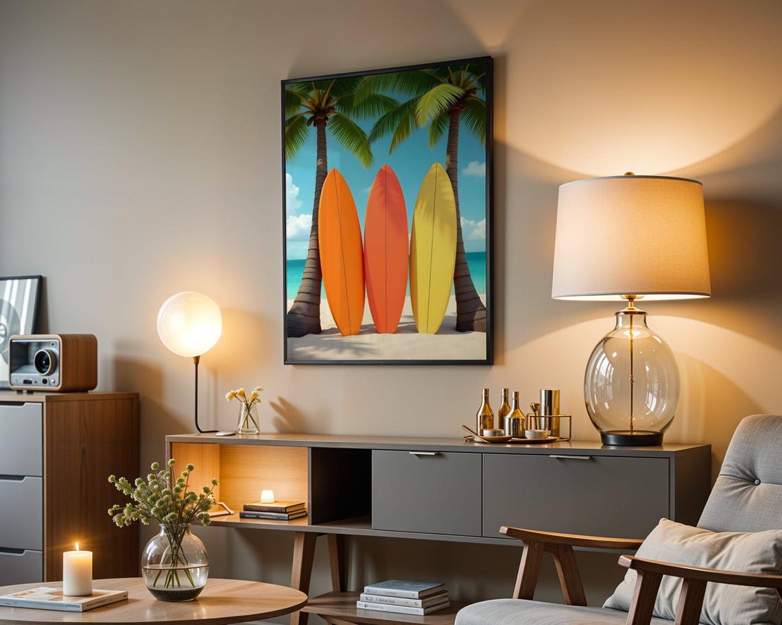 Surfboard Beach Wall Art Tropical Palm Tree Decor Ocean Surf Print Summer Vacation Poster Coastal Home Design Colorful Surf Art - Image 5