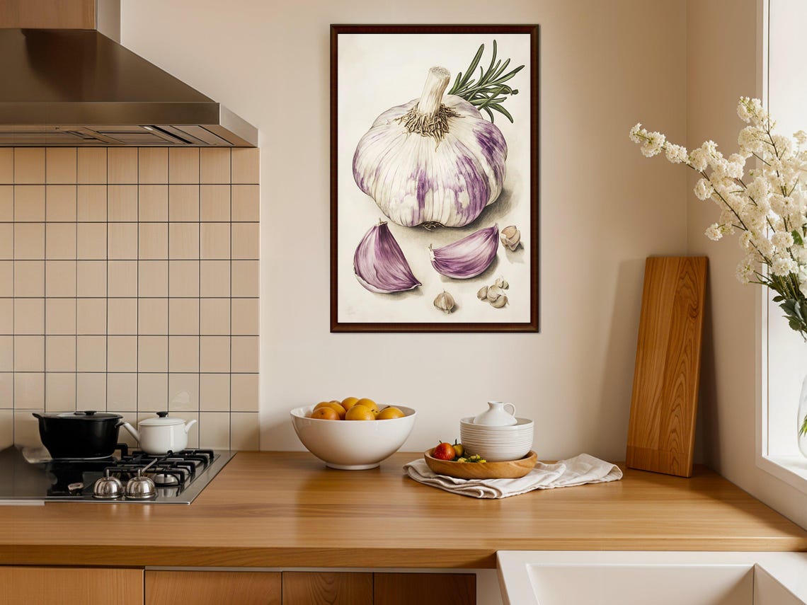 Purple Garlic Botanical Vintage Rustic Kitchen Decor Art Poster - Image 4