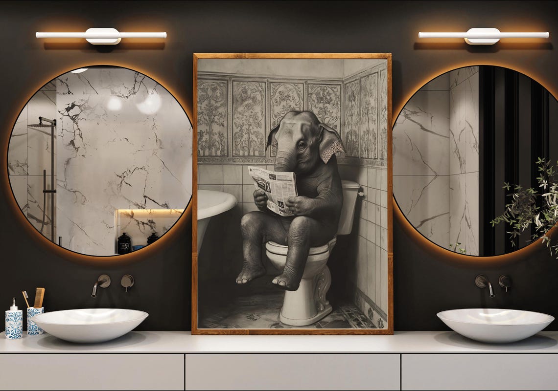 Elephant Reading the Newspaper While Sitting on the Toilet Poster - Image 3