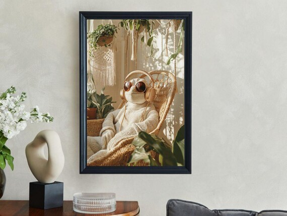 Chill Lizard In Headphones And Sunglasses Relaxing In A Wicker Chair Poster