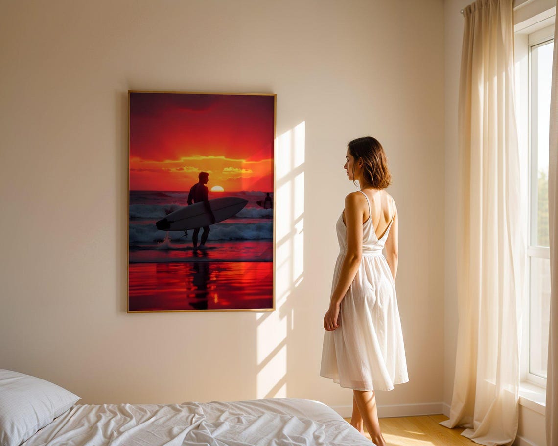 Surfer Sunset Wall Art Coastal Beach Poster Ocean Surfing Print Vibrant Sunset Decor Surfer Gift Summer Wall Art - Image 4