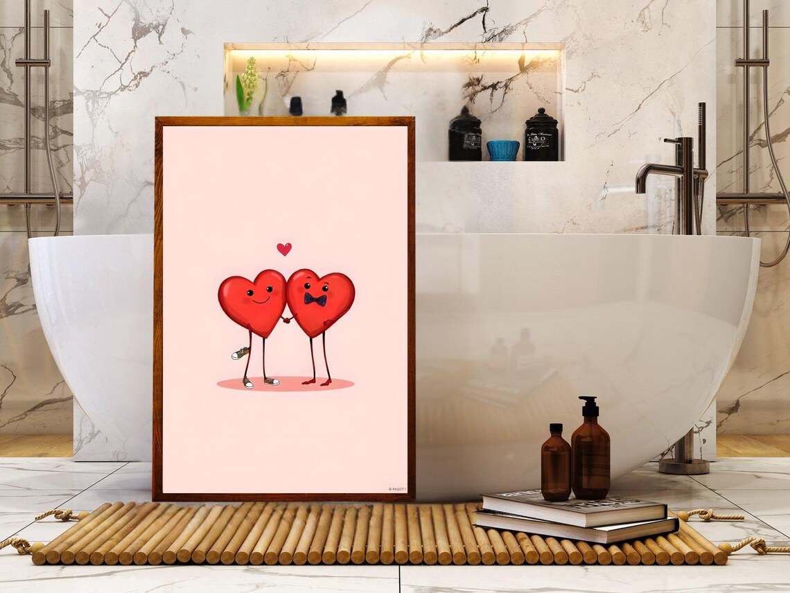 Cute Smiling Heart Couple in Love Romantic Illustration Art Poster - Image 2