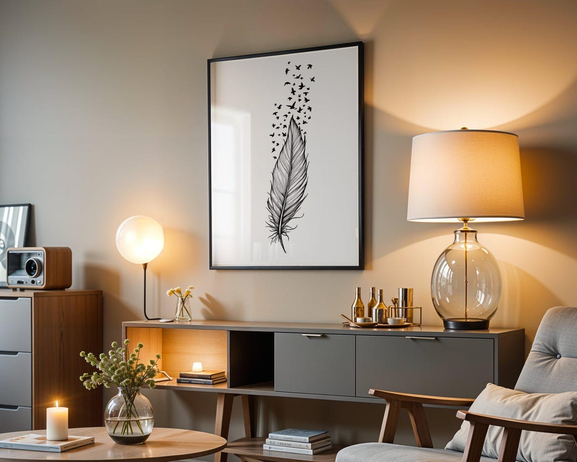 Ink Feather Dissolving Into Flying Birds Minimalist Ink Poster - Image 3