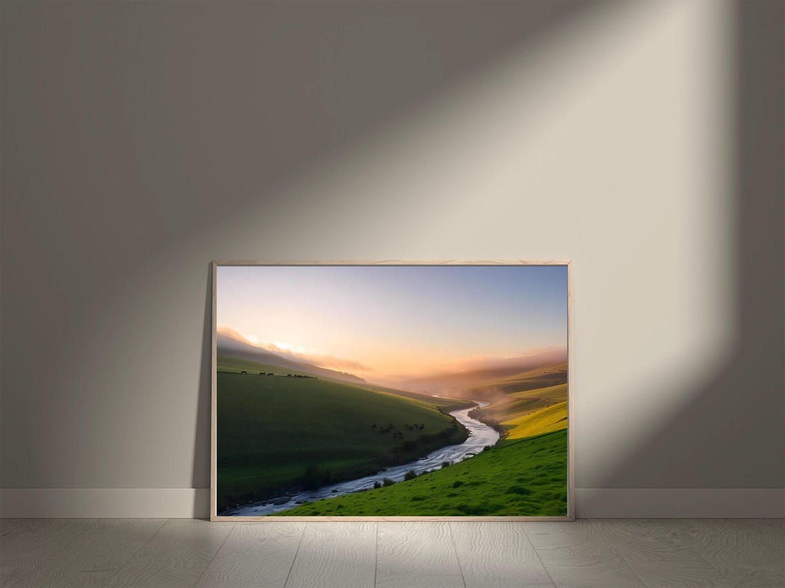 Serene Landscape Wall Art Misty Morning River Scene Nature Photography Print Calm Rolling Hills Decor Peaceful Scenery Artwork - Image 5