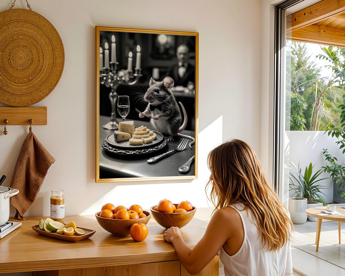 Whimsical Mouse Dining Wall Art Funny Animal Art Print Cute Mouse With Cheese Perfect For Kitchen Decor Unique Gift Idea - Image 5