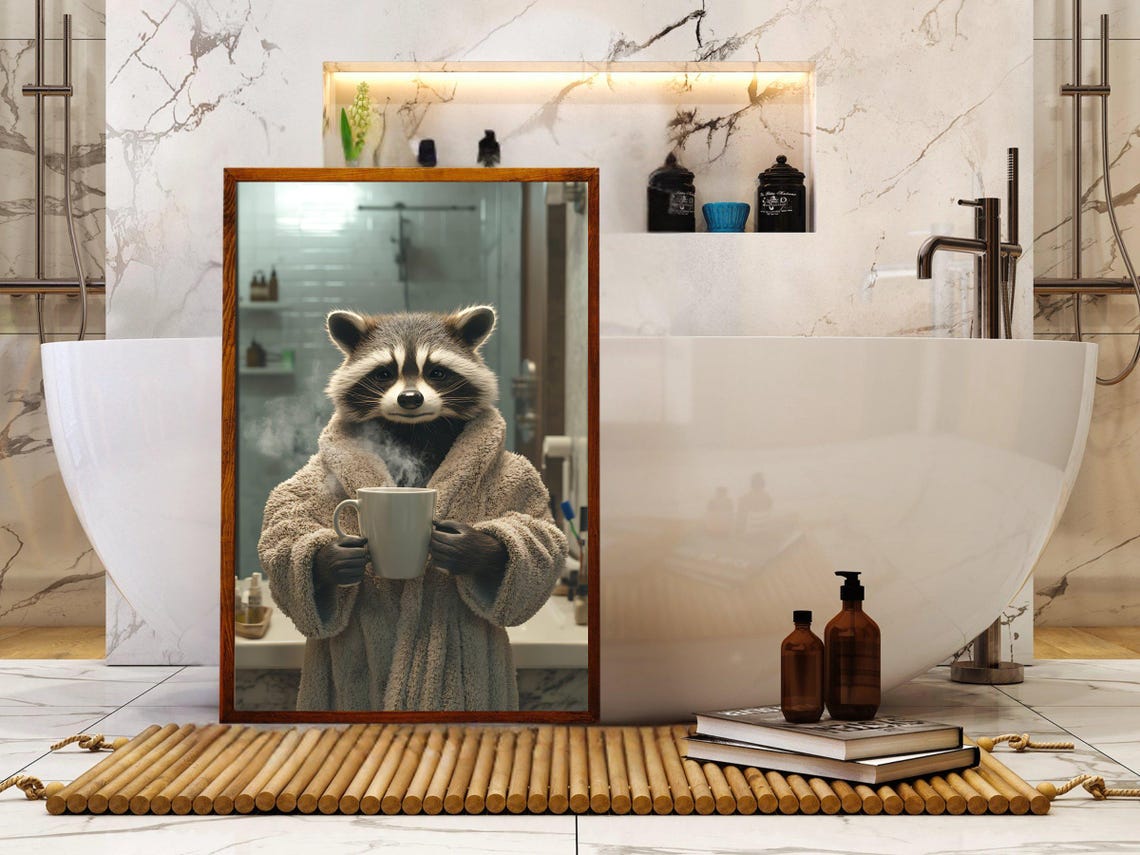 Raccoon in a Fluffy Bathrobe Holding a Steaming Coffee Mug Poster - Image 5