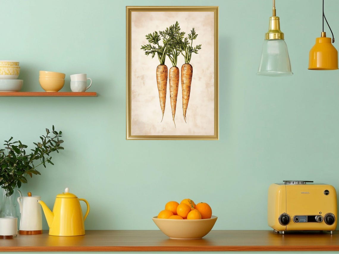 Trio of Carrots Vintage Botanical Rustic Farmhouse Kitchen Poster - Image 3