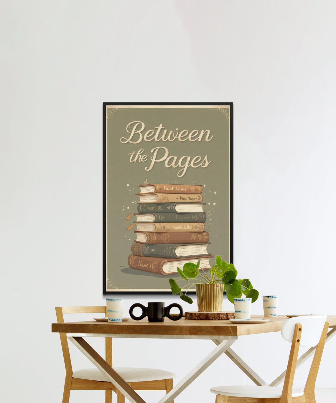Between The Pages Tall Stack Of Vintage Books Literary Poster - Image 2