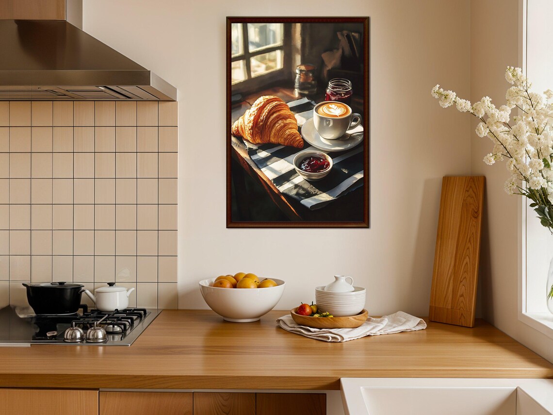 Croissant and Latte Art Cozy French Cafe Morning Scene Poster - Image 4