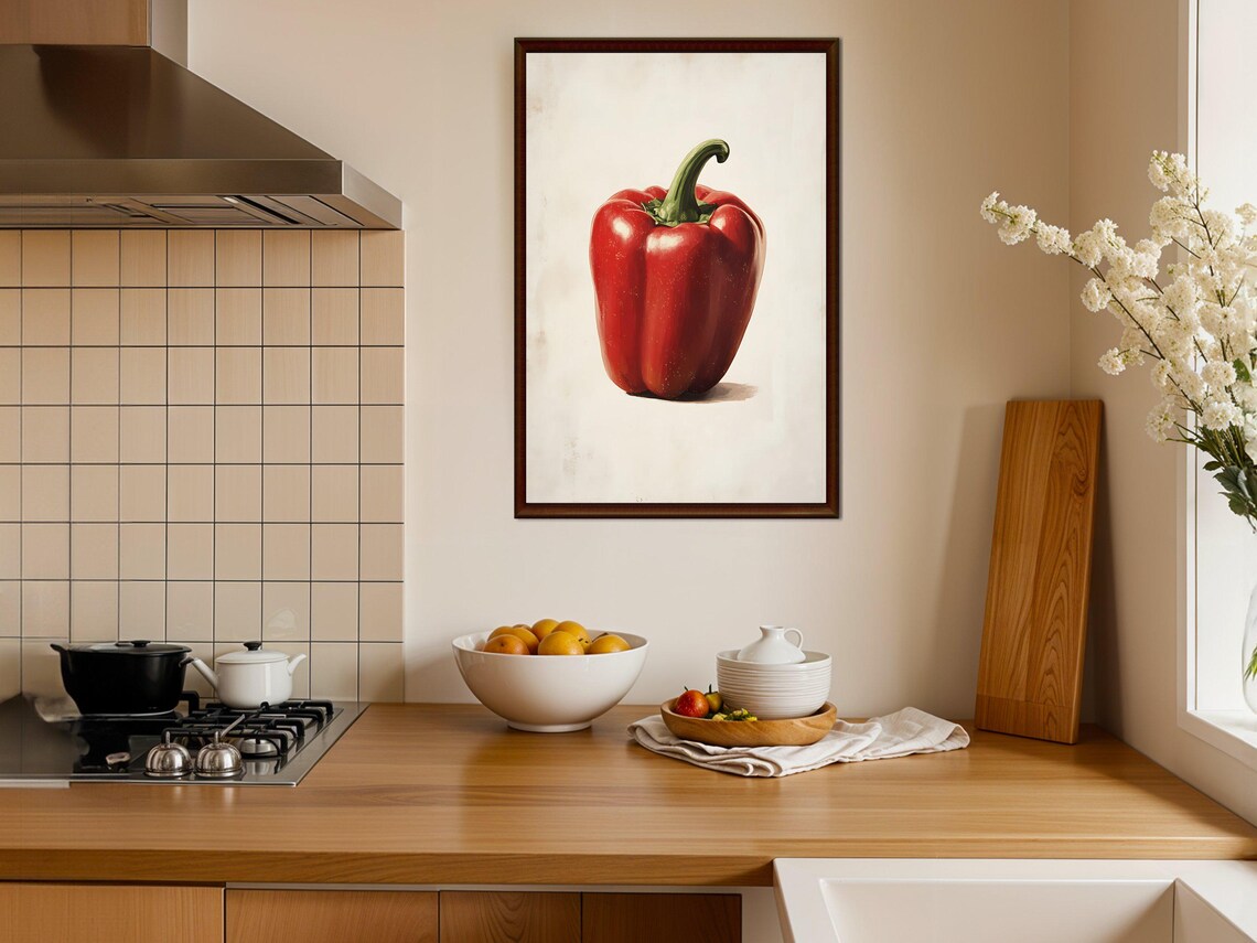 Red Bell Pepper Wall Art Kitchen Decor Vegetable Print Farmhouse Wall Art Rustic Home Decor Food Artwork Culinary Art Foodie Gift - Image 3