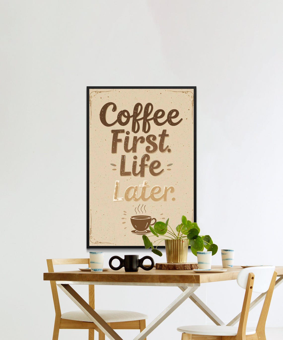 Coffee First Life Later Wall Art Motivational Quote Poster Home Decor Coffee Lover Art Print - Image 2