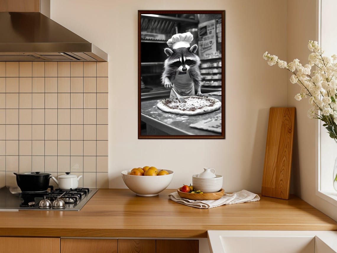 Raccoon Chef Making Pizza Funny Animal Pizzeria Kitchen Art Print - Image 4
