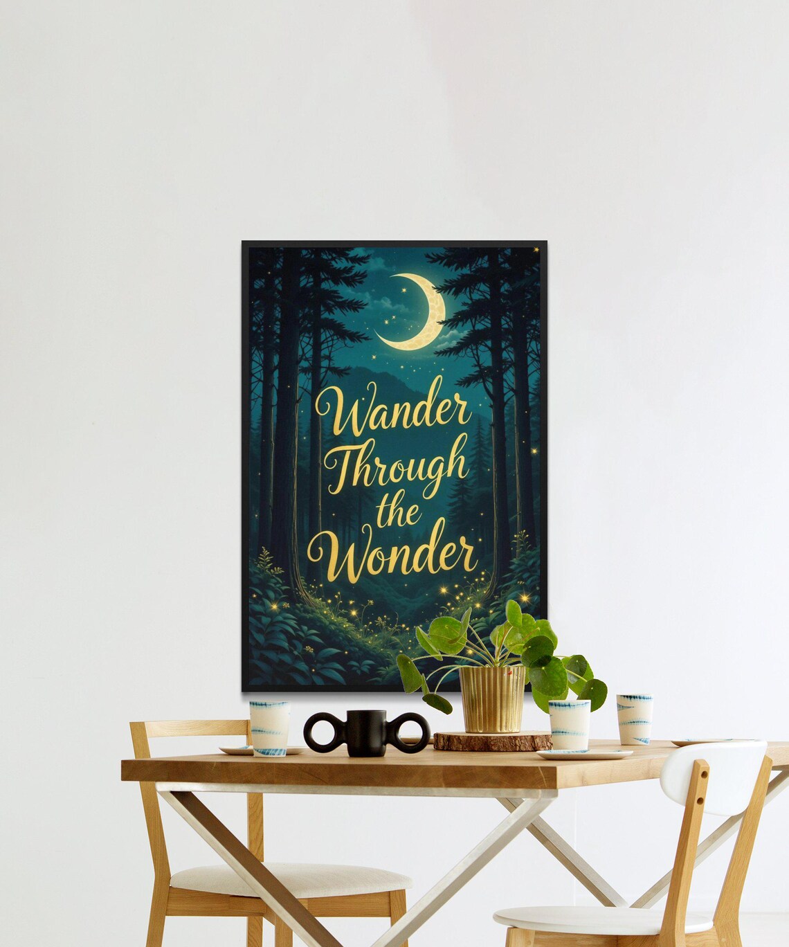 Moonlit Forest Art Wander Through The Wonder Inspirational Quote Wall Art Print Poster Home Decor - Image 2