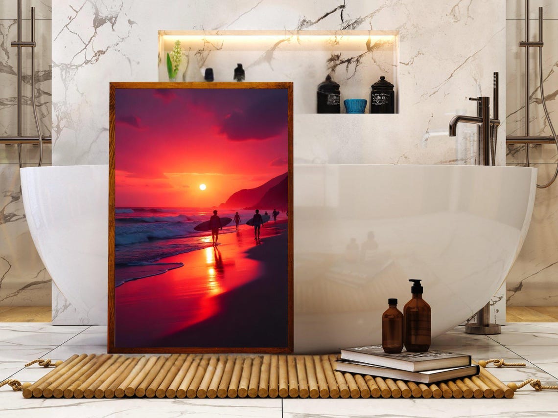 Sunset Beach Surfing Wall Art Coastal Sunset Ocean Wave Print Surfer Wall Decor Beach Landscape Photo Ocean Sunset Art - Image 2