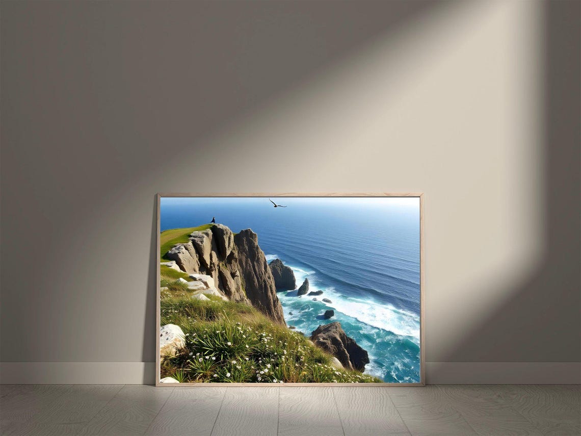 Rocky Coastal Cliffs Above Bright Blue Ocean Waves Nature Poster - Image 5