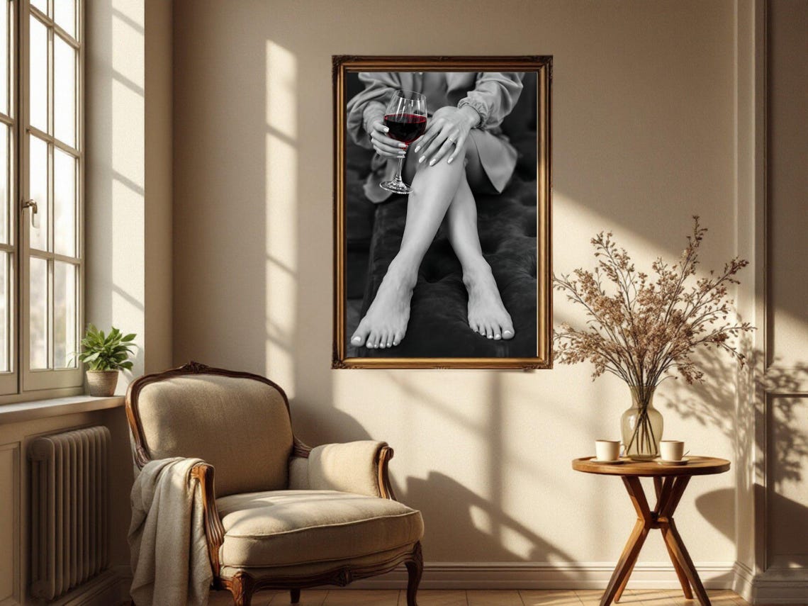 Crossed Bare Legs With A Glass Of Red Wine Minimalist Poster - Image 5