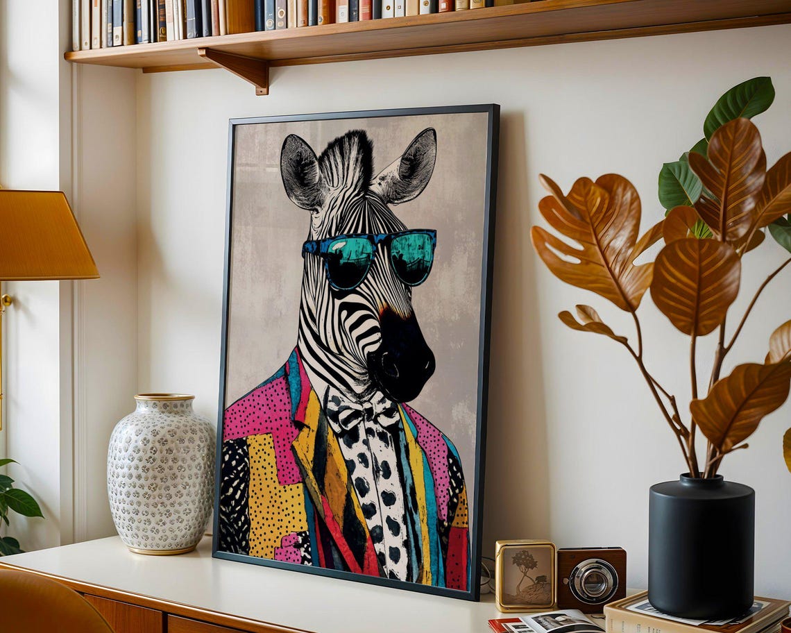 Stylish Zebra In Sunglasses And Colorful Patchwork Jacket Poster - Image 5