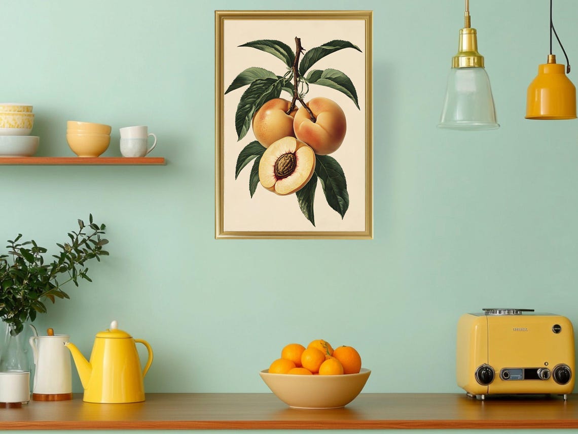 Vintage Peach Branch Botanical Fruit Illustration Kitchen Poster - Image 3