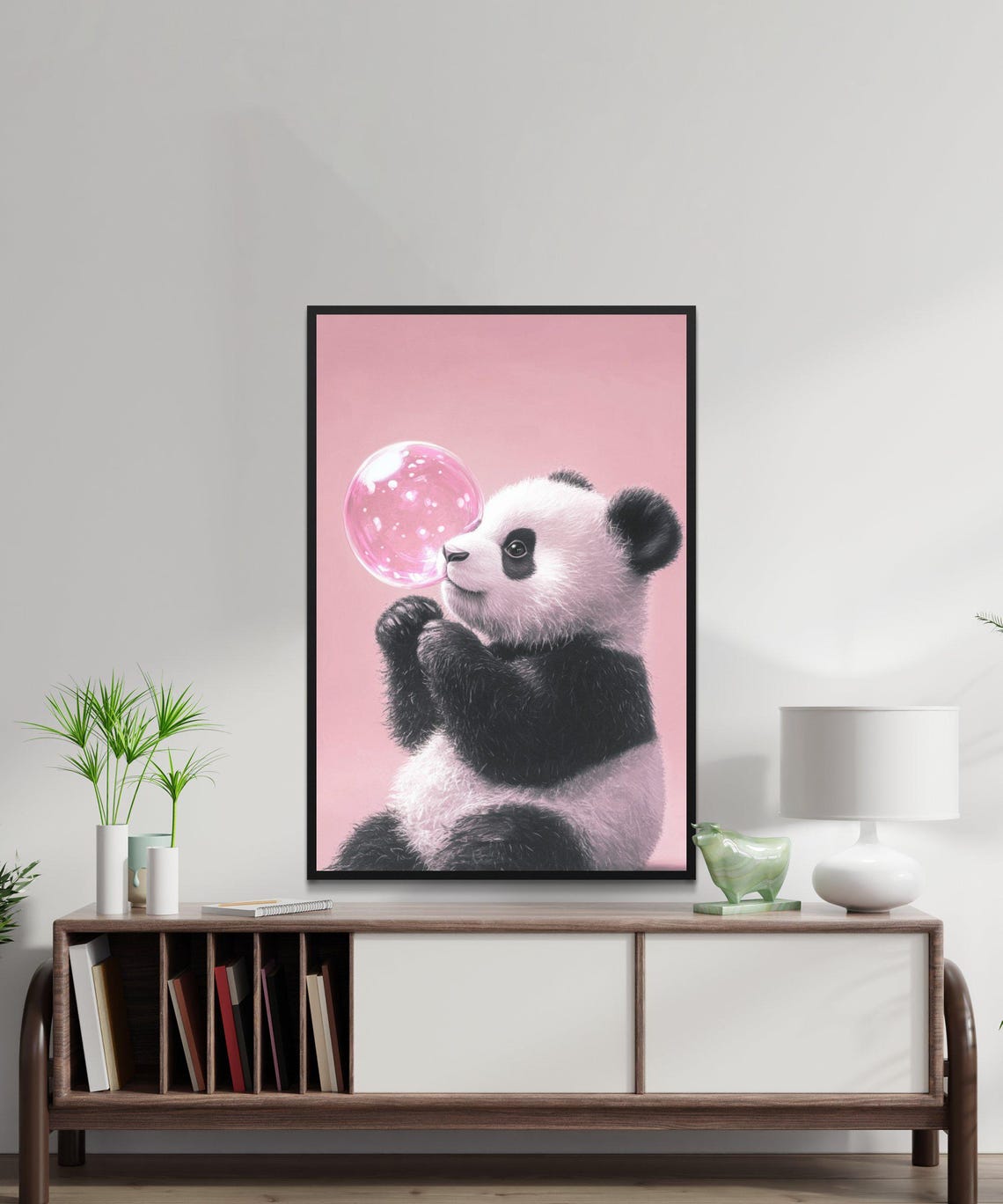 Baby Panda Blowing Big Pink Bubble Adorable Nursery Wall Poster - Image 5