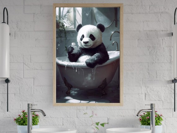 Panda Soaking in a Bubble Bath While Holding a Shampoo Bottle Poster