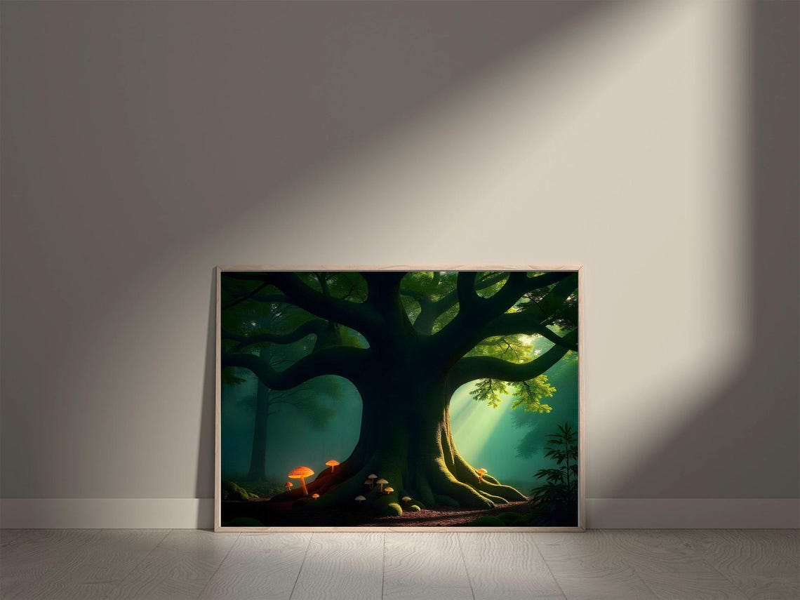 Ancient Giant Tree With Glowing Orange Mushrooms Forest Poster - Image 5