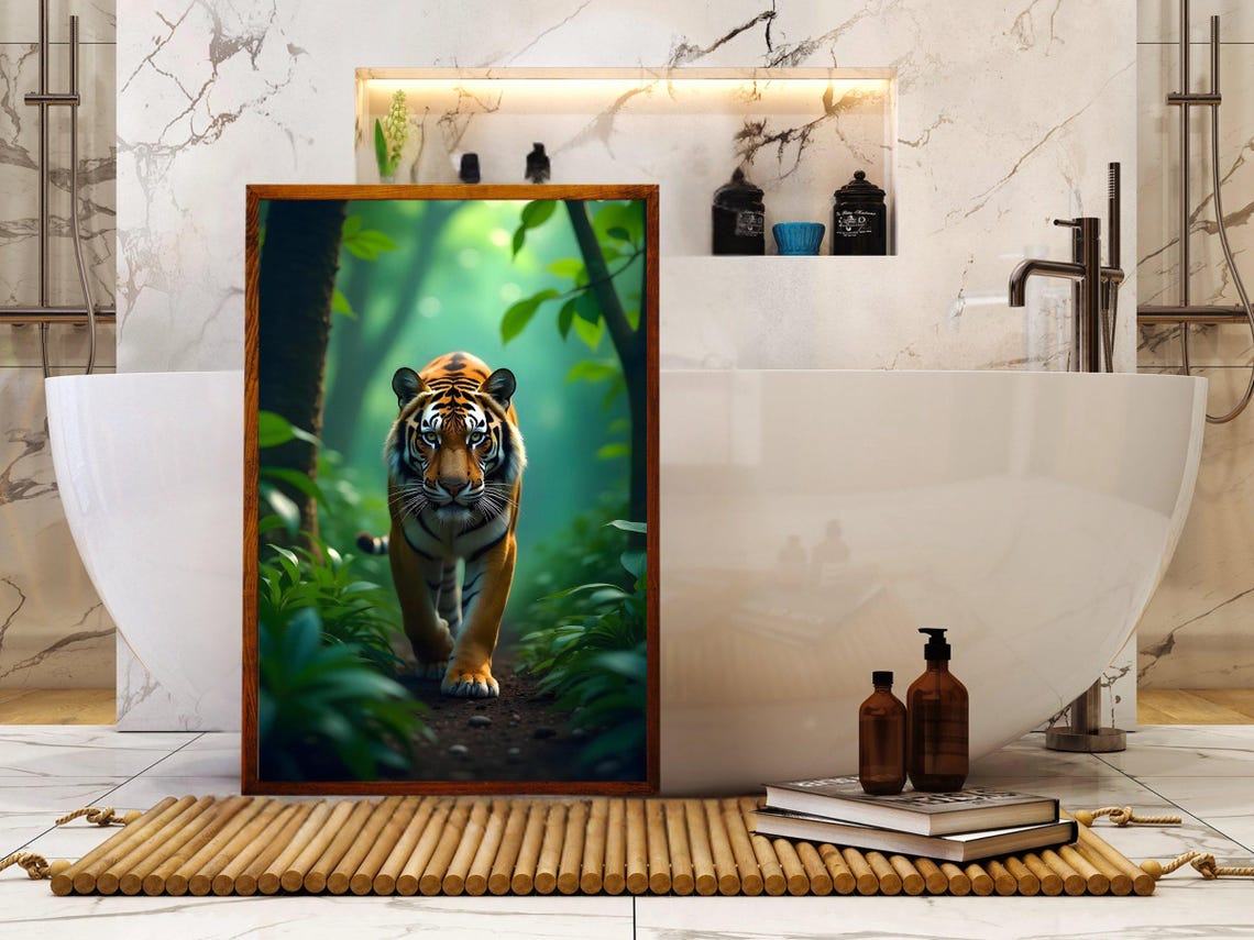 Powerful Tiger Walking Toward You on a Misty Jungle Path Poster - Image 4