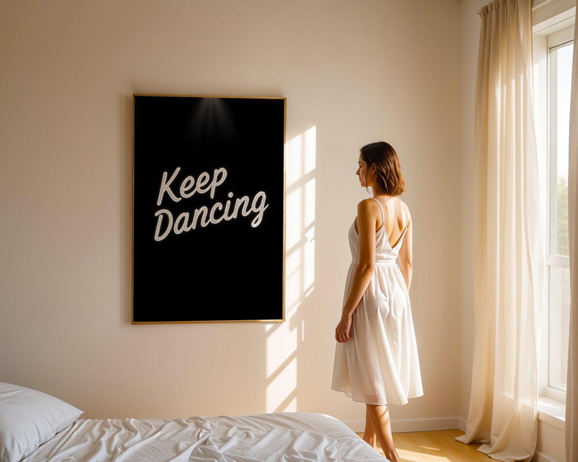 Keep Dancing Neon Script Sign on Black Motivational Wall Decor Poster - Image 5