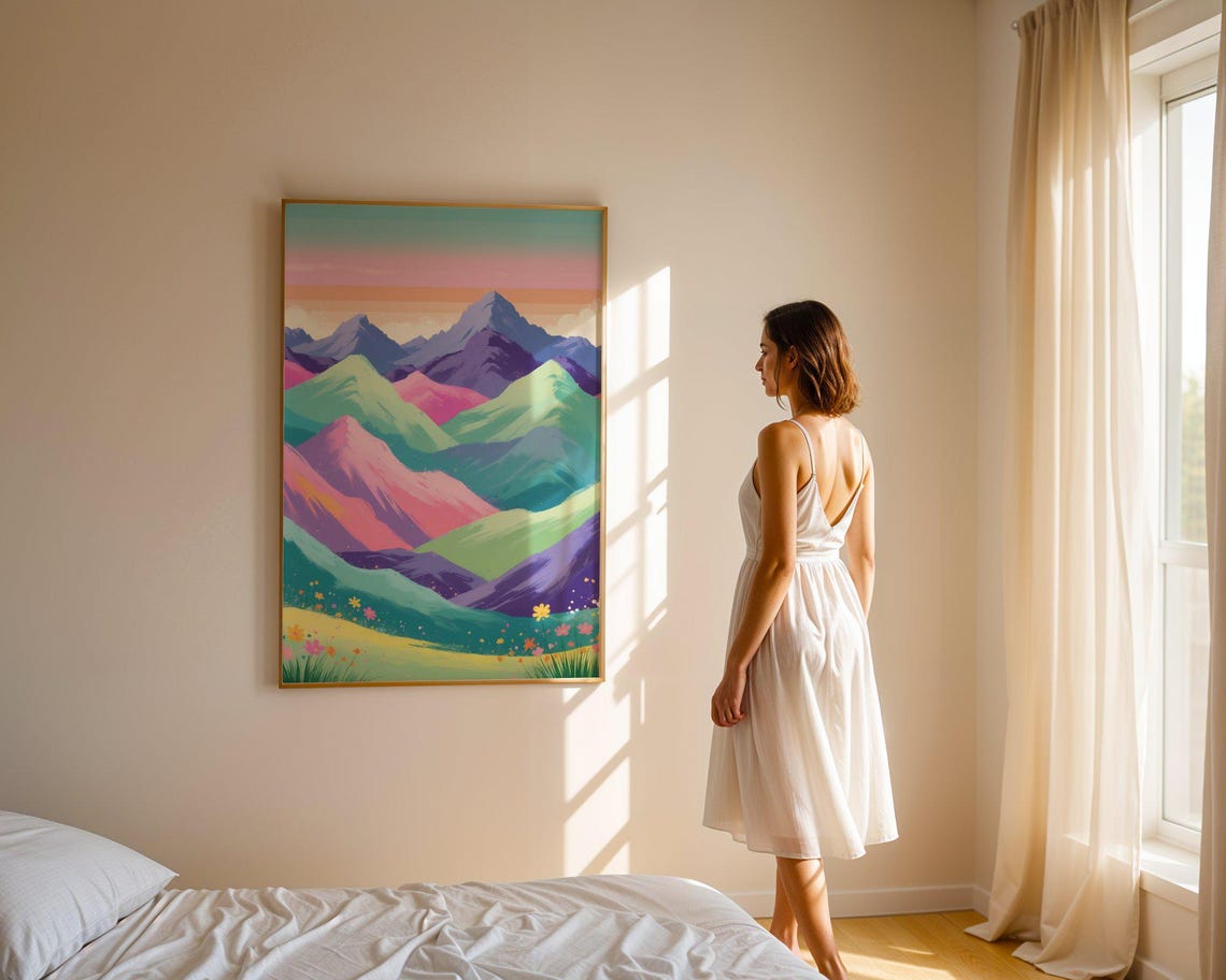 Colorful Mountain Landscape Wall Art Pastel Mountains Print Nature Illustration Wall Decor Scenic Mountain View Poster - Image 4