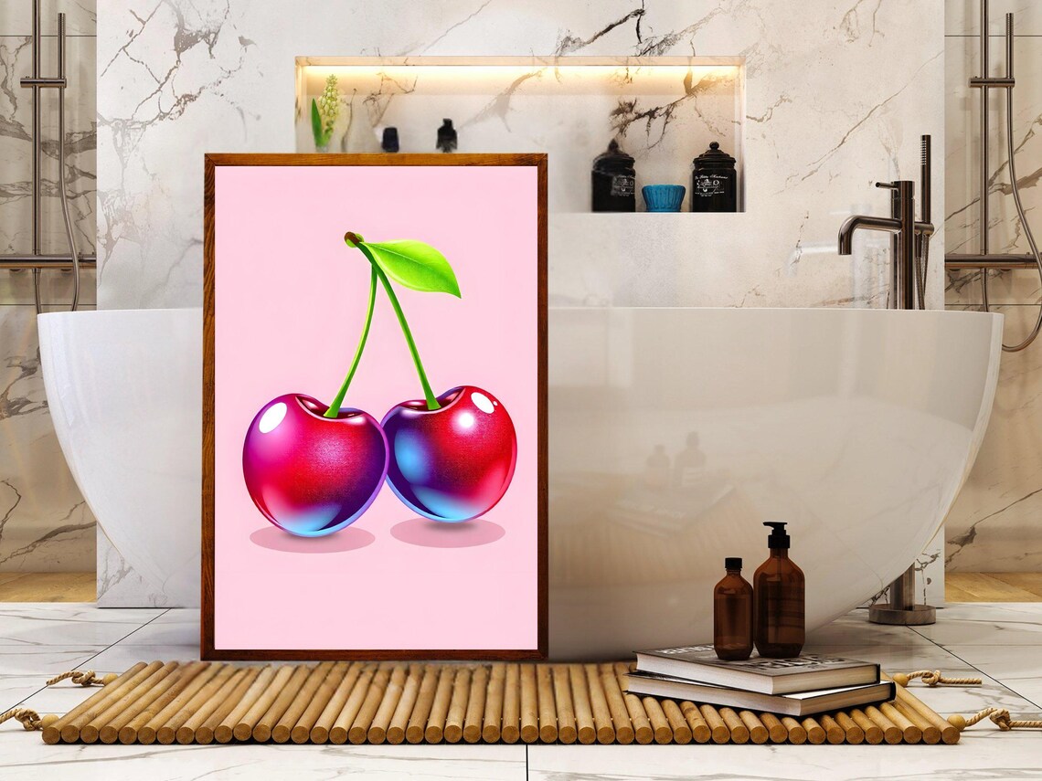 Cherry Wall Art Vibrant Cherry Artwork Modern Kitchen Decor Preppy Wall Art Bright Cherry Print Colorful Fruit Poster - Image 2
