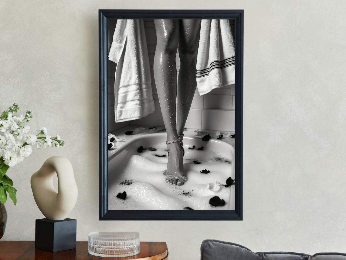 Wet Legs Stepping Into A Bubble Bath With Rose Petals Poster - Image 4