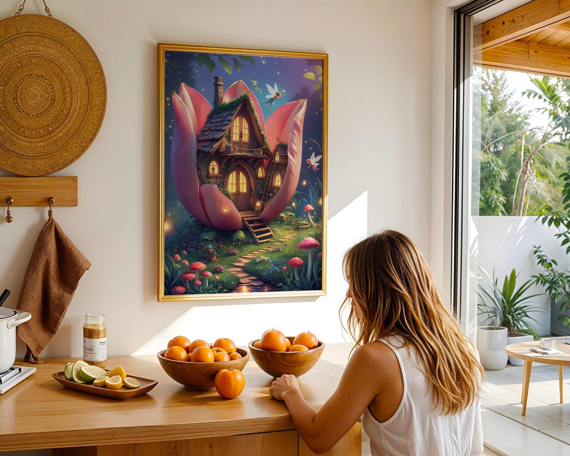 Fairy Cottage Blooming Flower House Magical Night Garden Poster - Image 2