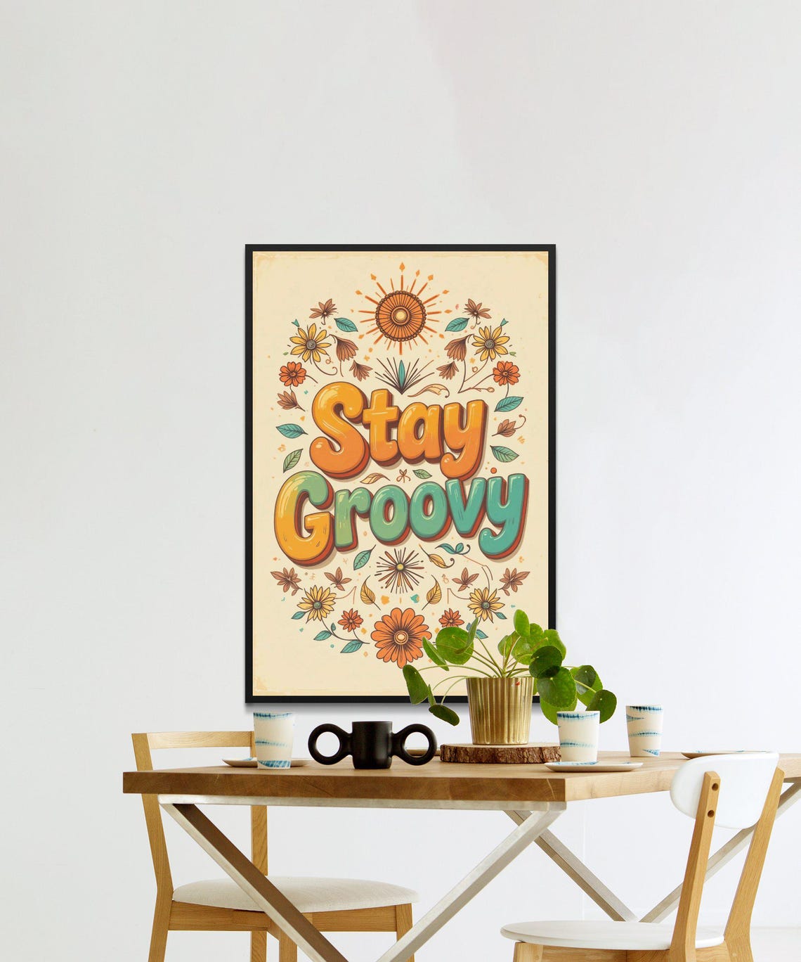 Stay Groovy Retro 70s Flower Power Bubble Letter Hippie Quote Poster - Image 2