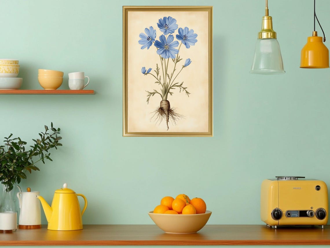 Blue Wildflower With Roots Vintage Botanical Flower Study Poster - Image 3