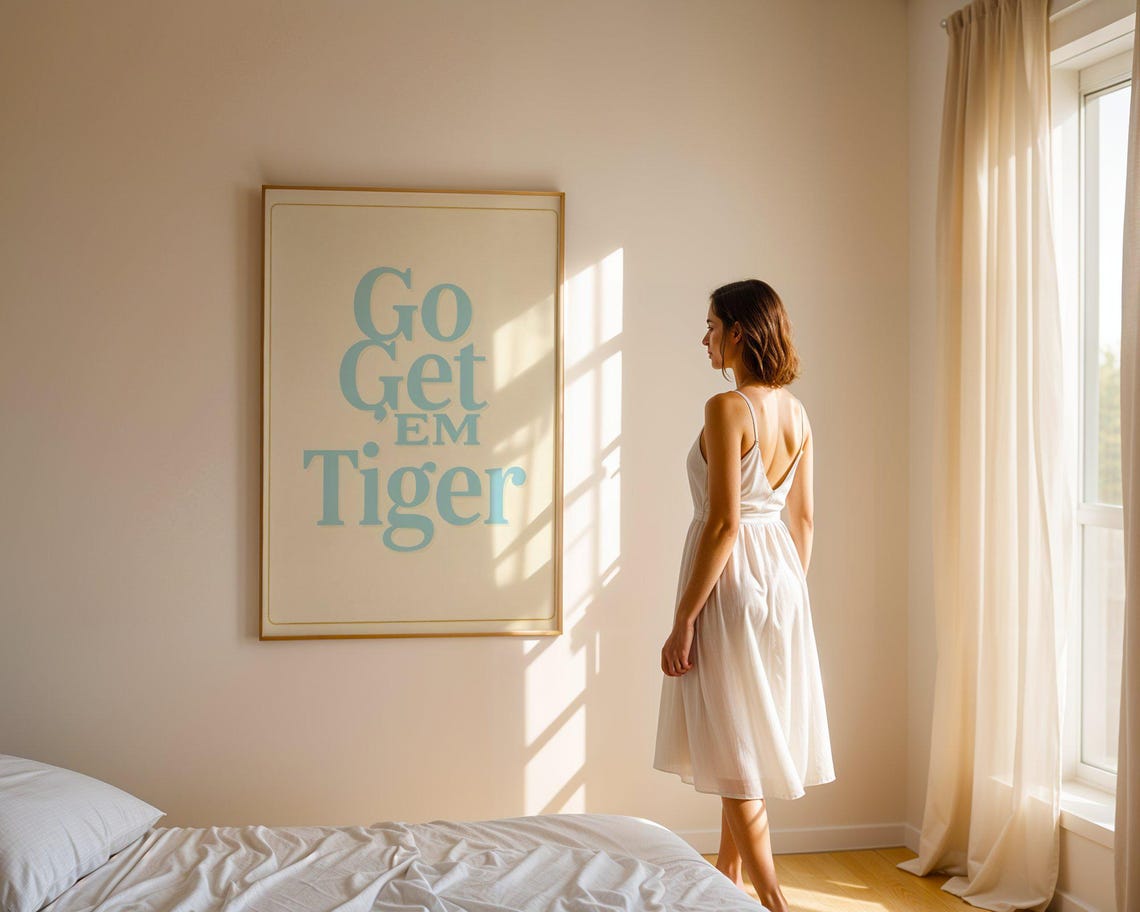 Go Get EM Tiger Pale Blue Serif Typography Motivational Poster - Image 4