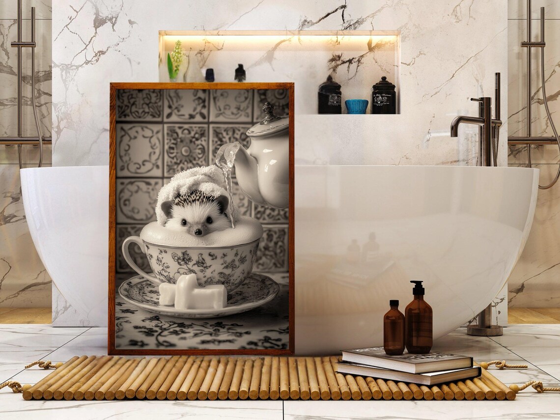 Hedgehog Bathing in a Victorian Teacup While Tea Is Being Poured Poster - Image 5